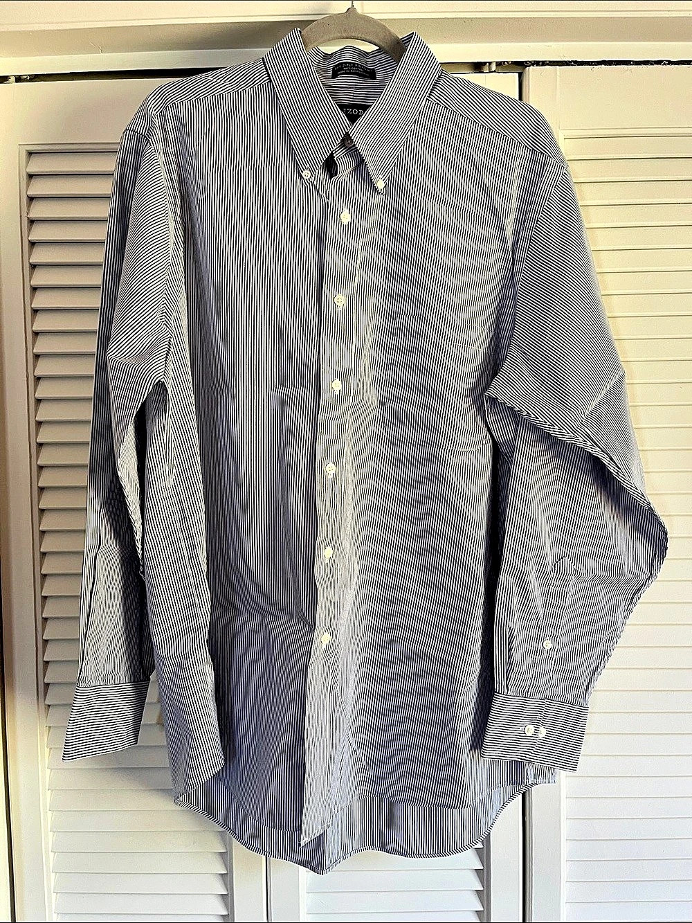IZOD 80's 2-Ply Pinpoint Dress Shirt Blue & White Striped Size Extra Large